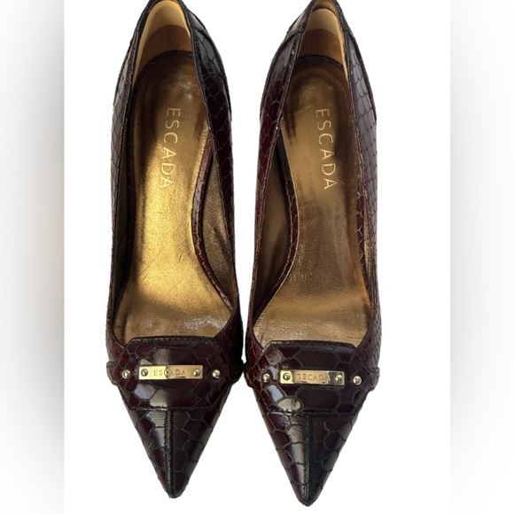 Escada Shoes - Escada snake embossed burgundy brown leather heel pumps Size 38